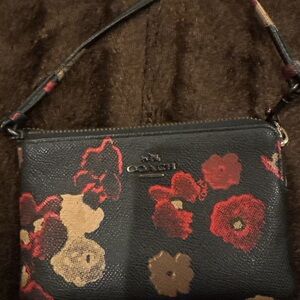 Coach Floral Print Women's wristlet- Black and Red